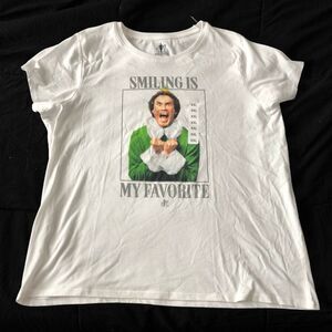 ELF Womens T-Shirt Size XXL Elf Smiling is my Favortite Christmas Holiday Shirt